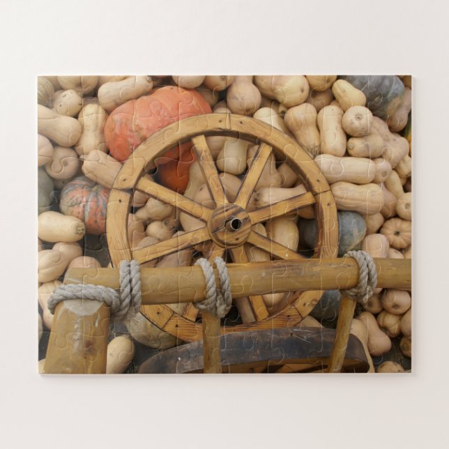 Puzzle Citrouilles et Roue de la charrette rurale en bois (Horizontal)
