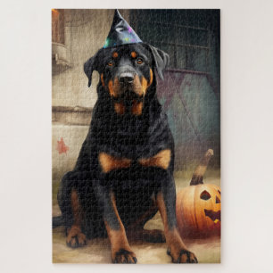 Puzzle Citrouilles Rottweiler Halloween Épouvantable