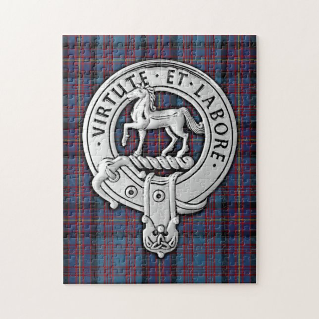 Puzzle Clan Cochrane Crest & Azure Tartan (Vertical)