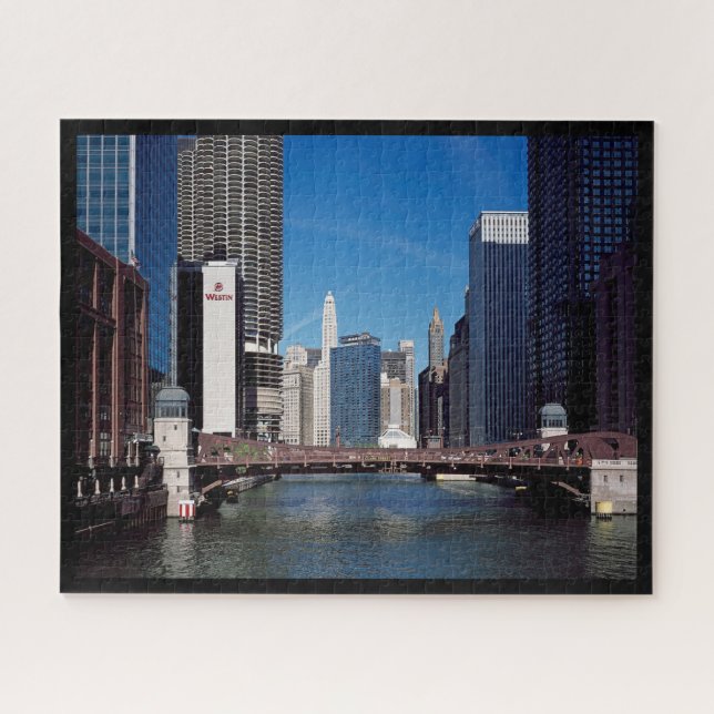 Puzzle Clark Street Bridge, Chicago River, Marina Towers (Horizontal)