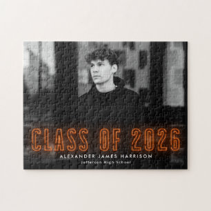 Puzzle Classe Orange Neon moderne de 2025 Graduation Phot