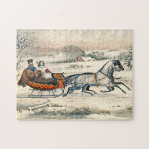 Puzzle Classique 1853 Promenade en traîneau Currier Ives 