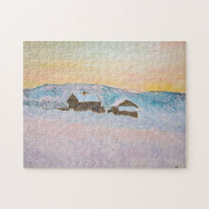 Puzzle Claude Monet - Norvège Paysage, Maisons Bleues