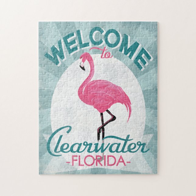 Puzzle Clearwater Florida Flamant rose rose Retro (Vertical)