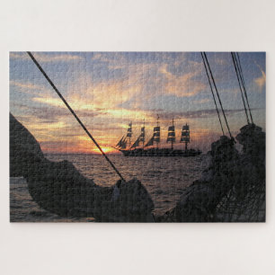 Puzzle Clipper Royal Silhouetté Contre Le Coucher De Sole