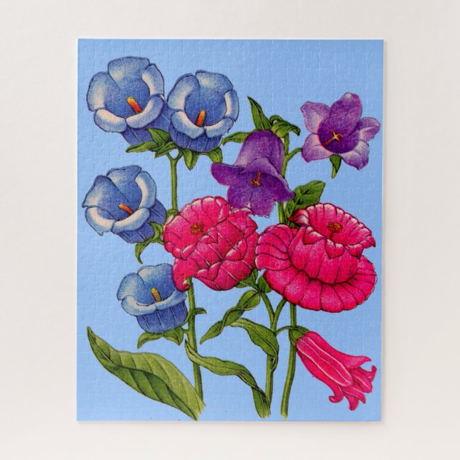 Puzzle Cloches Canterbury en bleu, rouge et violet (Vertical)