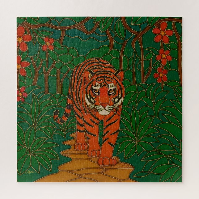 Puzzle Cloisonne Art Tiger on the Jungle Path (Vertical)