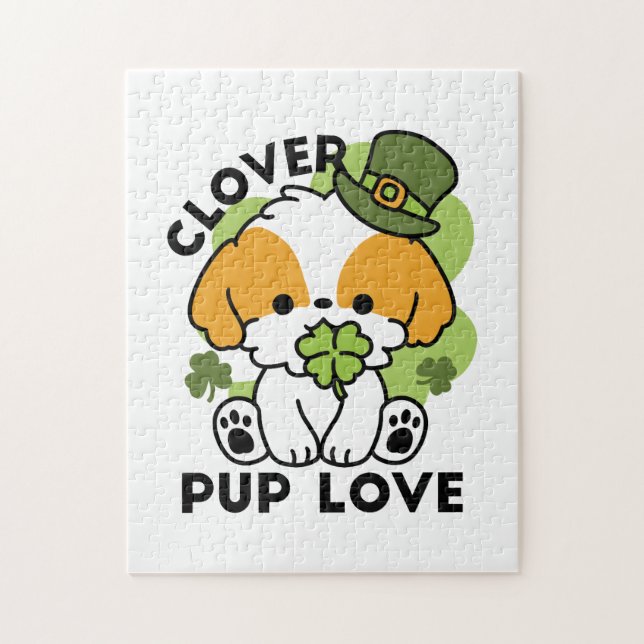 Puzzle Clover Pup Love - St. Patrick's Day Chien Design (Vertical)