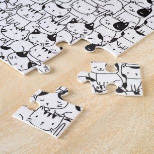 Puzzle Clowder de chats - Motif mignon en noir blanc