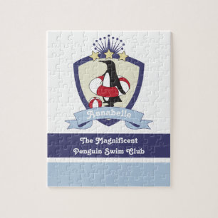 Puzzle Club de natation personnalisé Crest Cute Penguin E