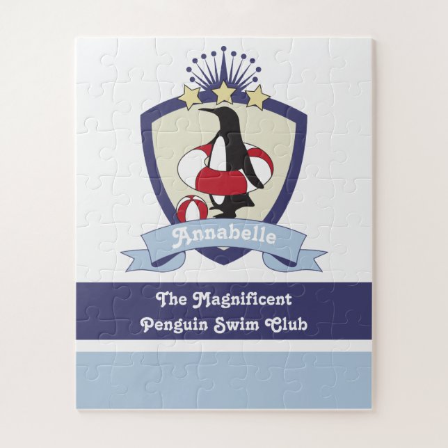 Puzzle Club de natation personnalisé Crest Cute Penguin E (Vertical)