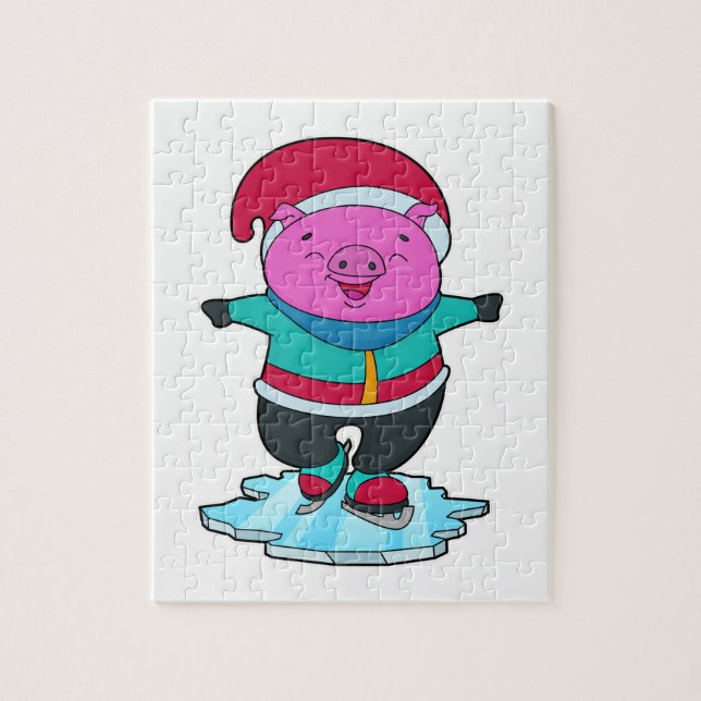 Puzzle Cochon à Patinage sur glace avec patins sur glace  (Vertical)