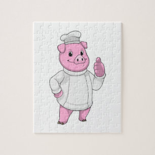 Puzzle Cochon comme cuisinier avec casquette chef