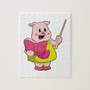 Puzzle Cochon comme enseignant avec livre