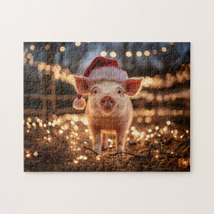 Puzzle Cochon dans un chapeau de Père Noël