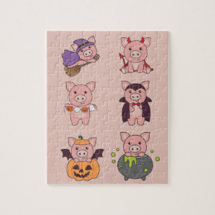 Puzzle Cochon Halloween Diable Citrouille Vampire costume