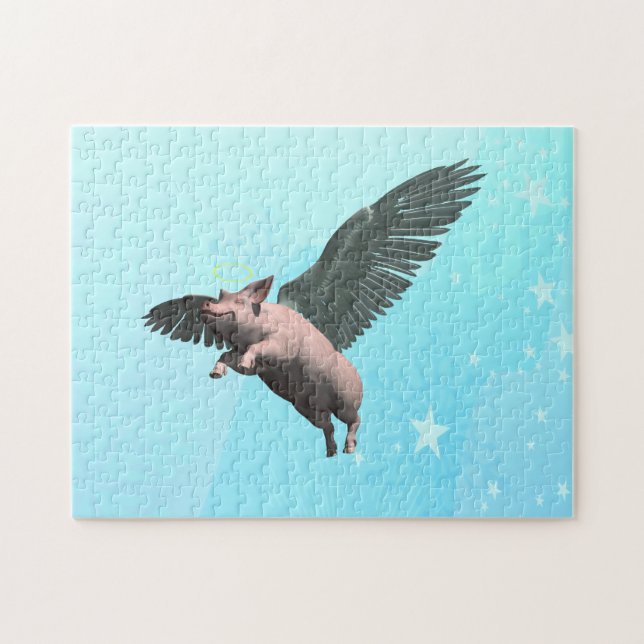 Puzzle Cochon mignon volant dans le ciel (Horizontal)