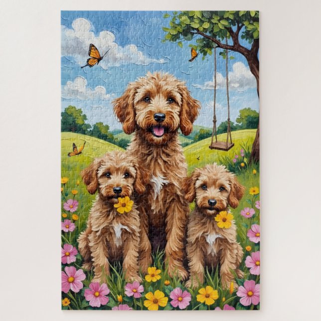 Puzzle Cockapoo Buttercup Meadow Art (Vertical)