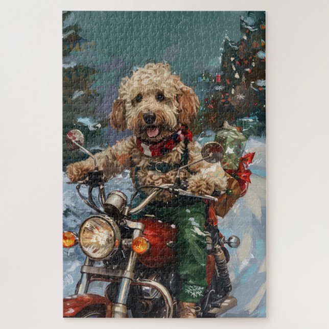 Puzzle Cockapoo Chien à Moto Noël (Vertical)