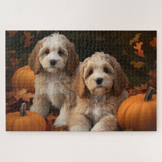 Puzzle Cockapoo Puppy Citrouille d'automne (Horizontal)