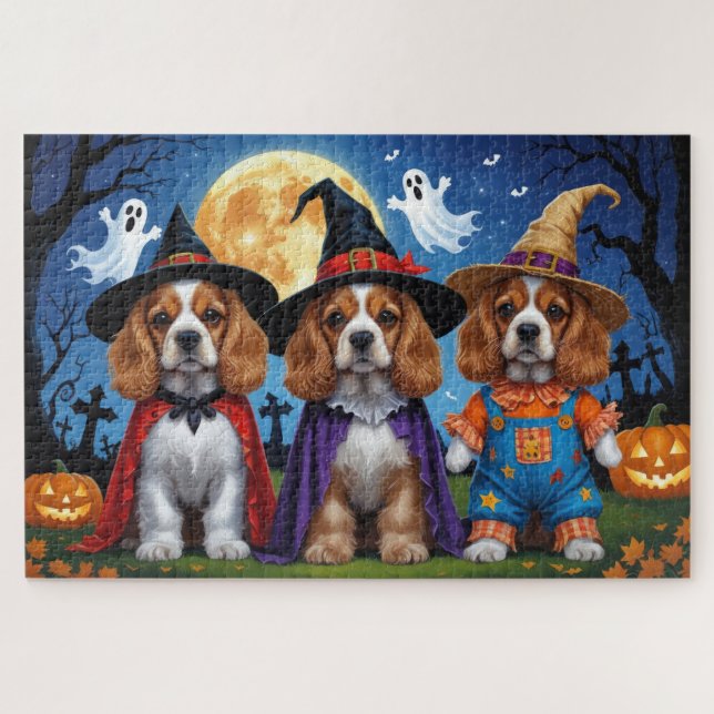 Puzzle Cocker Chiens espagnols Citrouille Halloween Funny (Horizontal)
