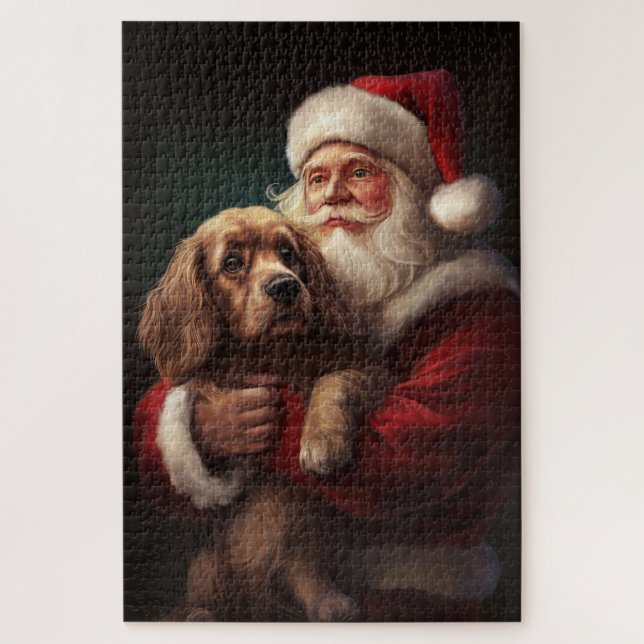 Puzzle Cocker Spaniel avec Noël Festif du Père Noël (Vertical)