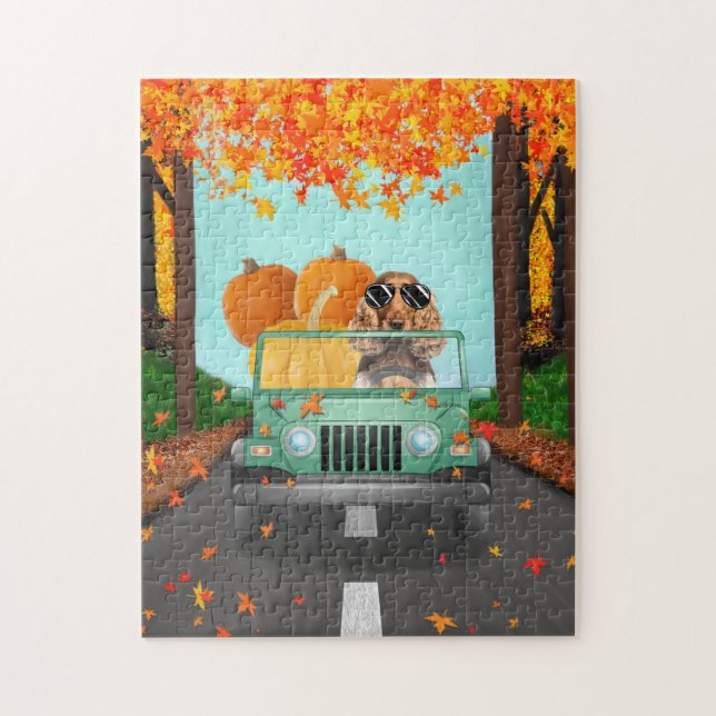 Puzzle Cocker Spaniel Chien Automne Citrouille (Vertical)