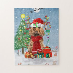 Puzzle Cocker Spaniel Chien en neige avec cadeaux de Noël