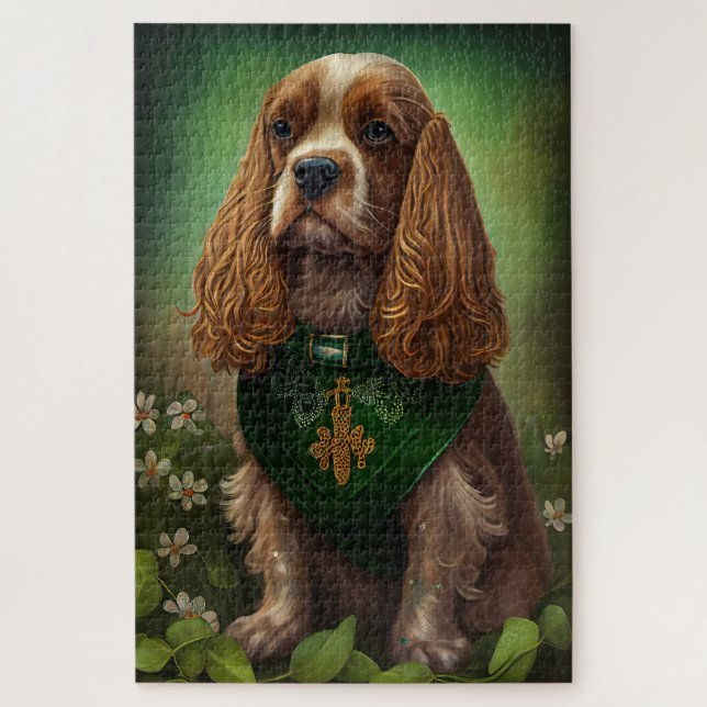 Puzzle Cocker Spaniel Chien en robe de fête St. Patrick (Vertical)