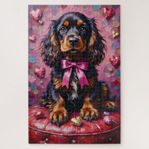 Puzzle Cocker Spaniel Chien Saint-Valentin Ottoman Rouge