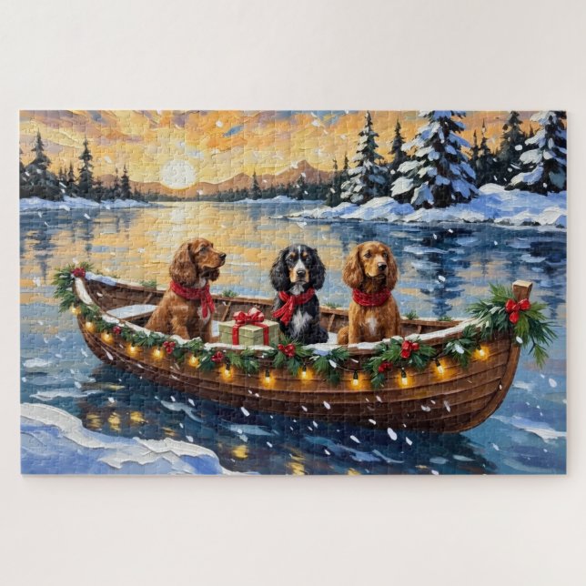 Puzzle Cocker Spaniel Christmas Boat Holiday (Horizontal)