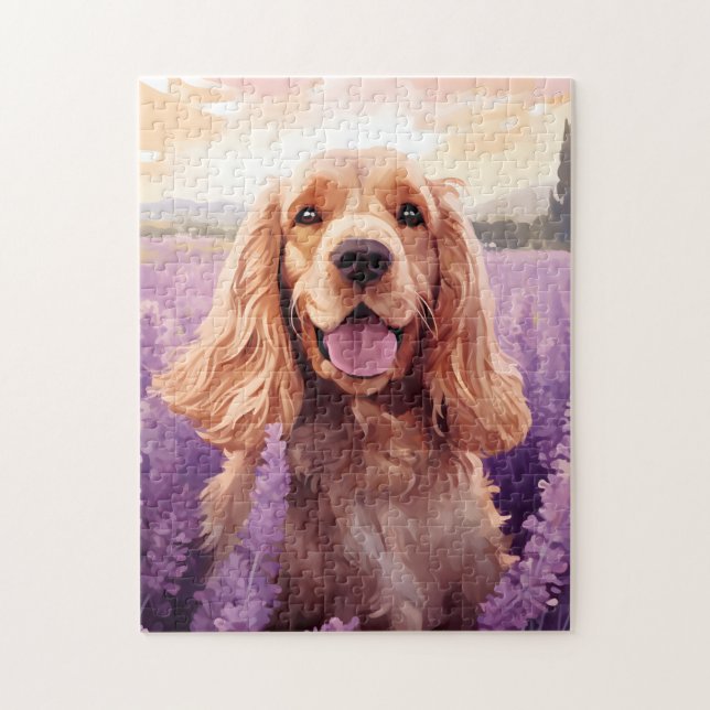Puzzle Cocker Spaniel dans le champ Lavender (Vertical)