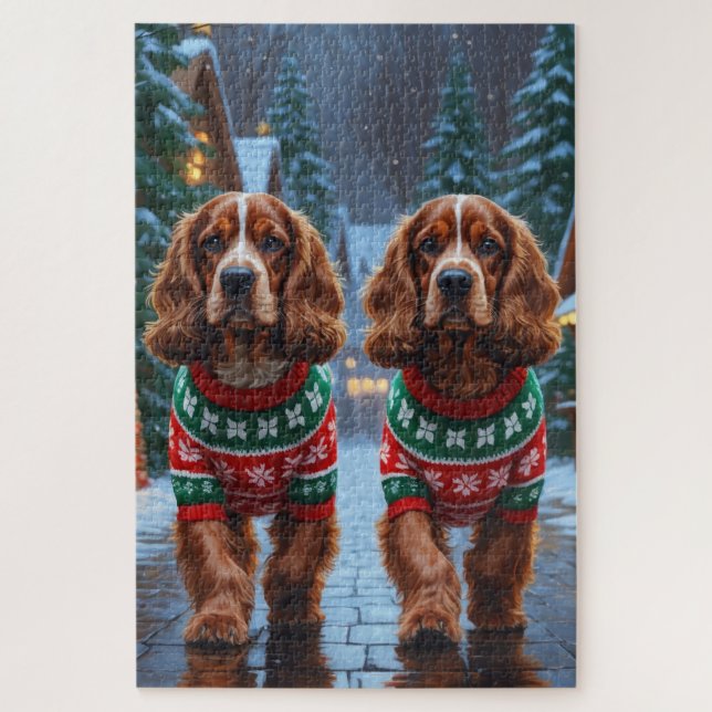 Puzzle Cocker Spaniel Dogs Christmas Snow Holiday (Vertical)