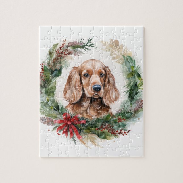 Puzzle Cocker Spaniel Noël Wreath Festive Pup (Vertical)