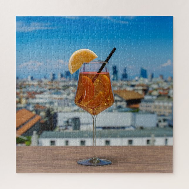 Puzzle Cocktail Spritz sur une table avec vue sur Milan (Vertical)
