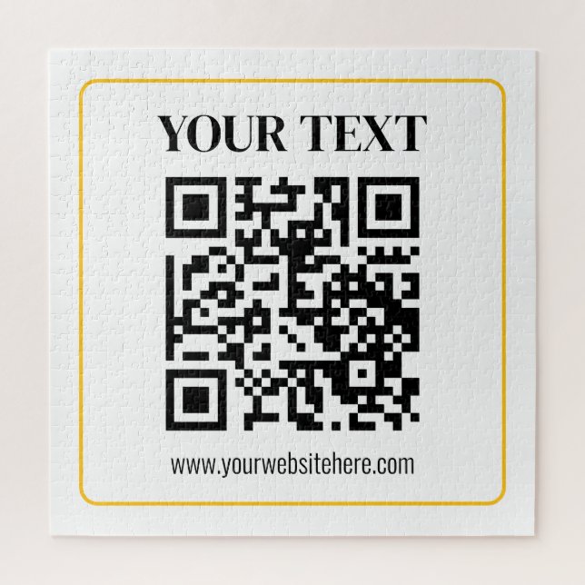 Puzzle Code QR éditable & Texte avec bordure jaune doré (Vertical)