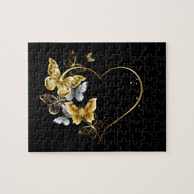 Puzzle Coeur aux papillons d'or (Horizontal)