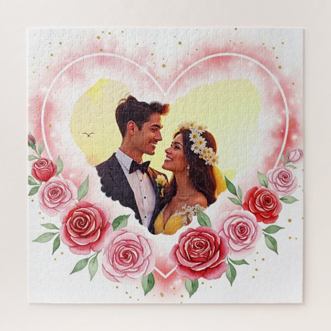 Puzzle Coeur d'aquarelle romantique avec étincelles d'or (Vertical)