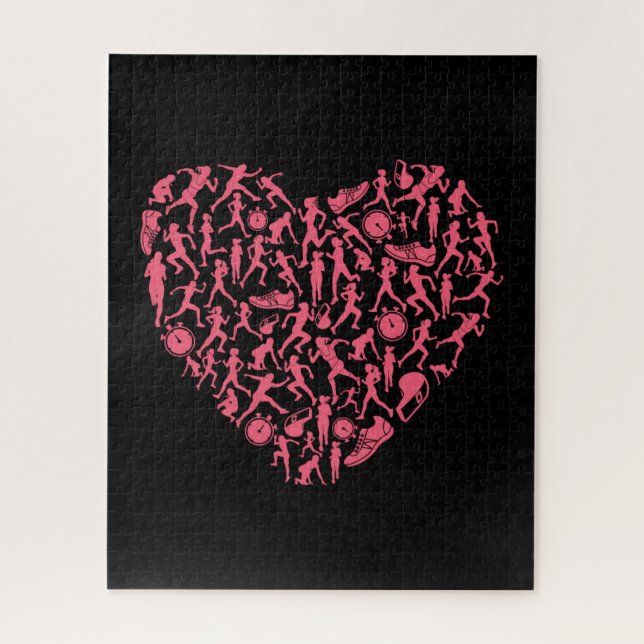 Puzzle Coeur de silhouette rose en course - Femme coureus (Vertical)