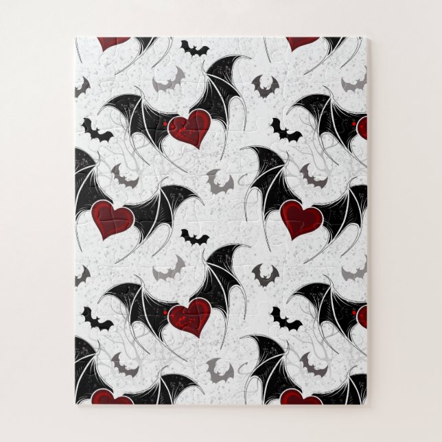 Puzzle Coeur d'Halloween avec ailes de chauve-souris noir (Vertical)