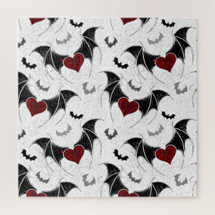 Puzzle Coeur d'Halloween avec ailes de chauve-souris noir