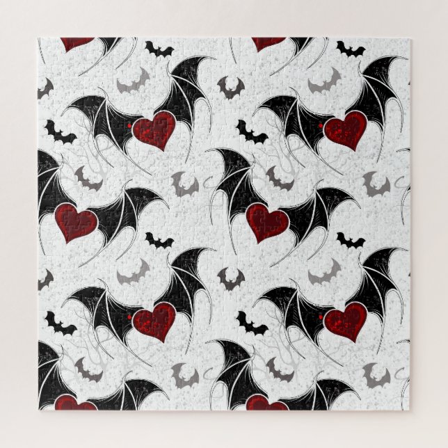 Puzzle Coeur d'Halloween avec ailes de chauve-souris noir (Vertical)