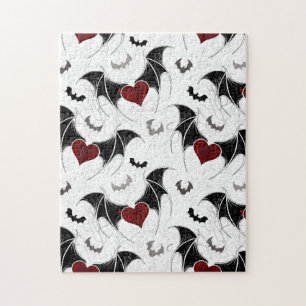 Puzzle Coeur d'Halloween avec ailes de chauve-souris noir