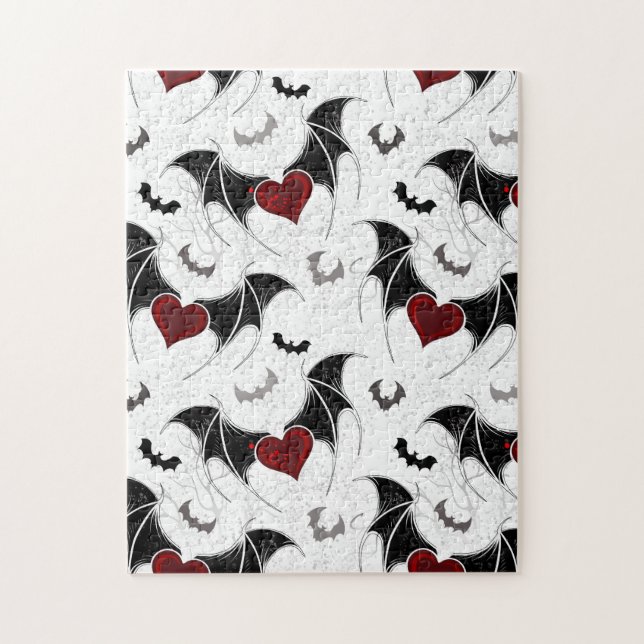 Puzzle Coeur d'Halloween avec ailes de chauve-souris noir (Vertical)