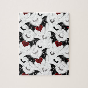 Puzzle Cœur d'Halloween avec ailes de chauve-souris noire