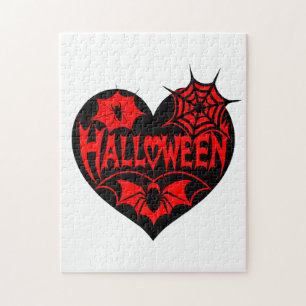Puzzle Cœur d'Halloween, forme de cœur noir, toile d'arai