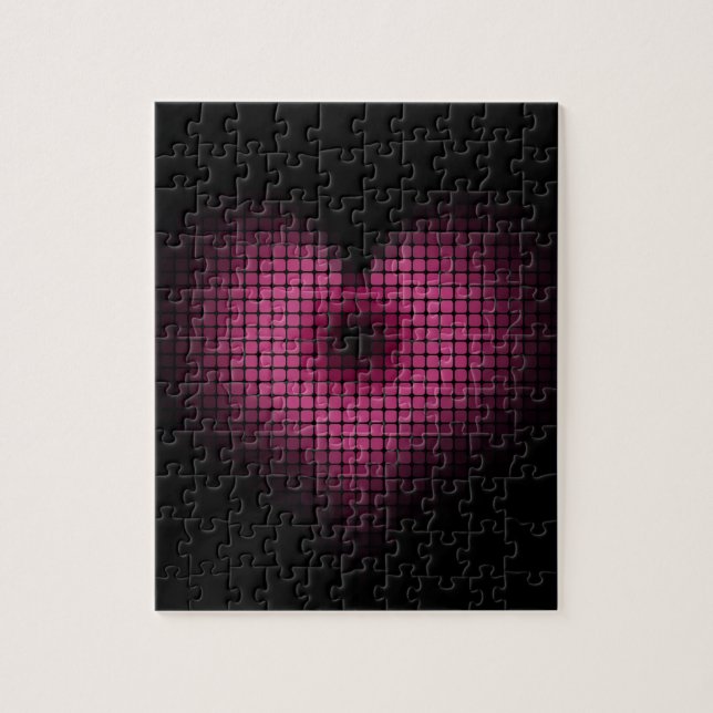 Puzzle Coeur en mosaïque rose et noire (Vertical)