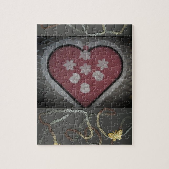 Puzzle Coeur et papillon fleuris flottants (Vertical)