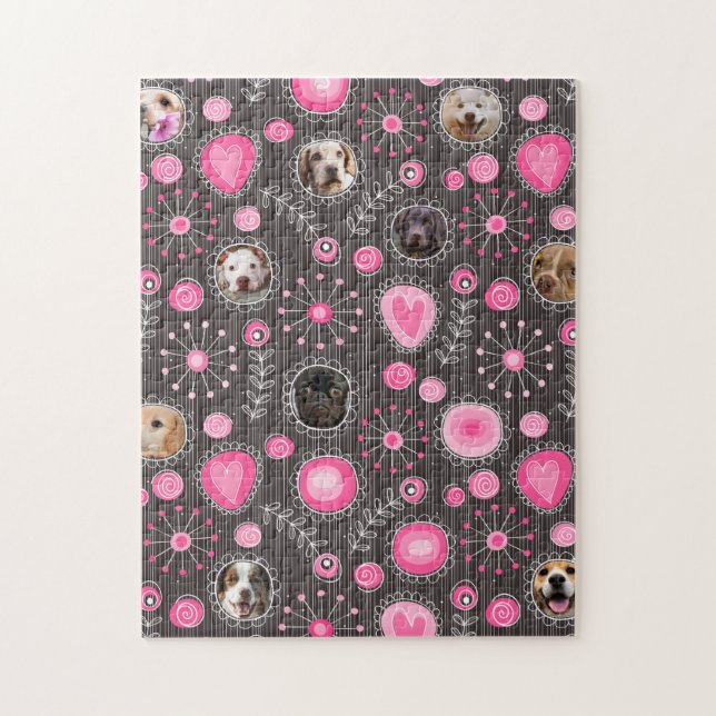 Puzzle Coeur rose mignon et Flower Chien Maman Photo Coll (Vertical)