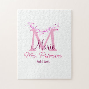 Puzzle Coeur rose parties scintillant monogramme professe